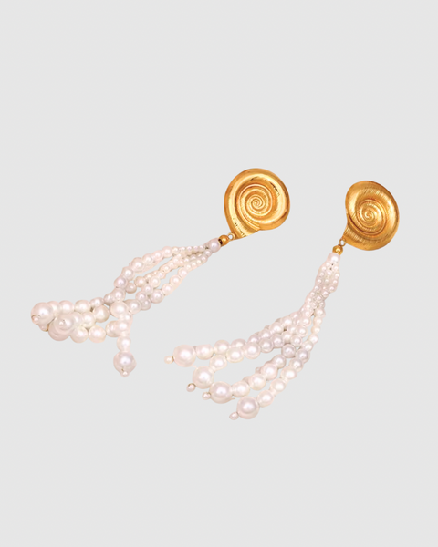 Large Shell Earrings with Pearls - Gold