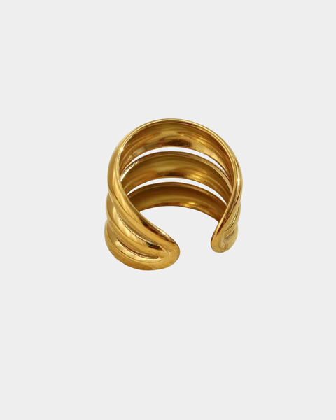 Triple Layered Bold Ring - Adjustable - Gold