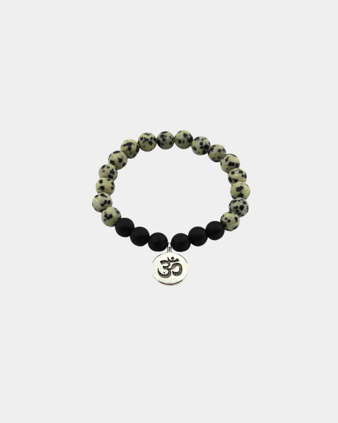 Joy Manifestation - Dalmatian Jasper, Obsidian, OM Symbol - Gemstone Bracelet