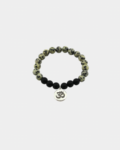 Joy Manifestation - Dalmatian Jasper, Obsidian, OM Symbol - Gemstone Bracelet