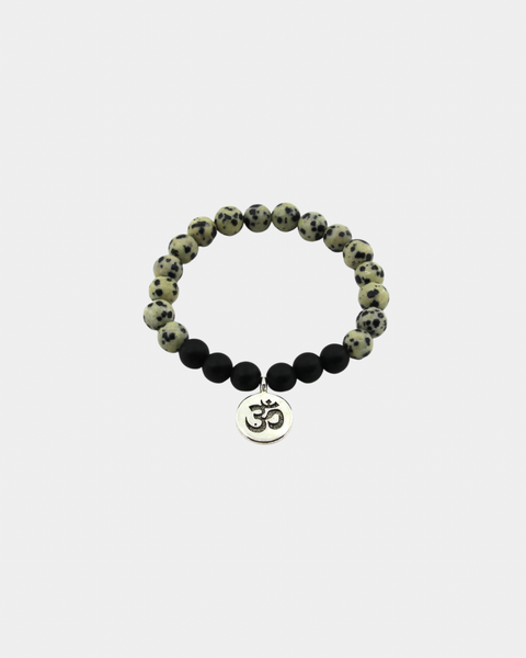 Joy Manifestation - Dalmatian Jasper, Obsidian, OM Symbol - Gemstone Bracelet