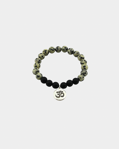 Joy Manifestation - Dalmatian Jasper, Obsidian, OM Symbol - Gemstone Bracelet