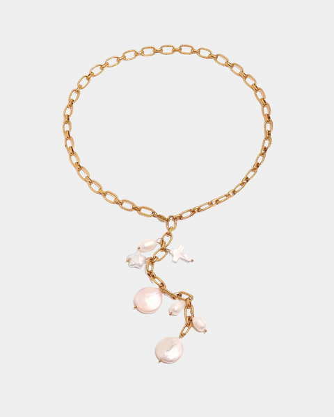Chain Necklace with Fresh Water Pearls - Gold