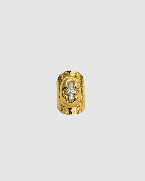 Cross Pearl Ring - Adjustable - Gold