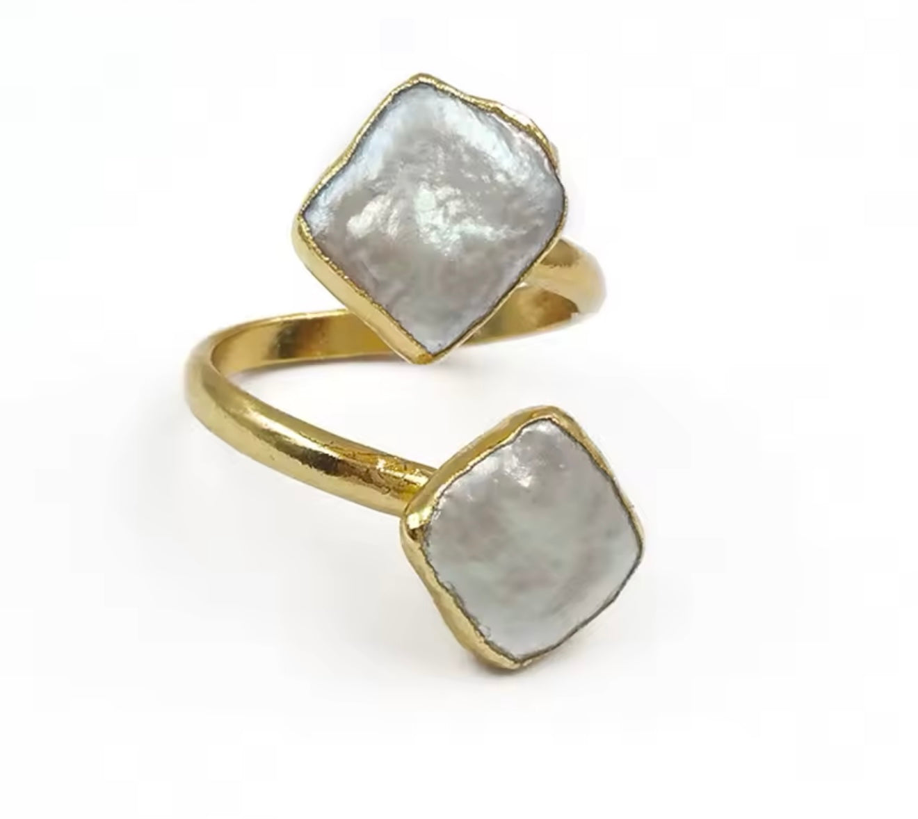 Square Fresh Water Pearl Ring - Adjustable - Gold