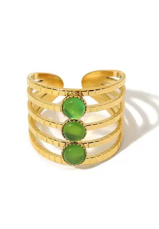 Triple Jade Ring - Gold