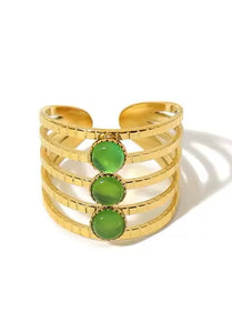 Triple Jade Ring - Gold