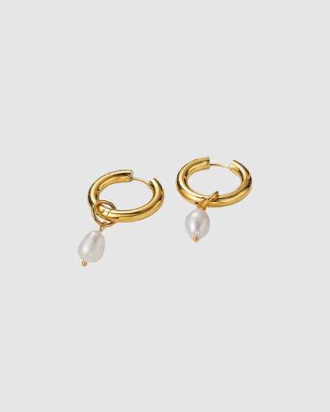 Pearl Hoop Earrings - Gold