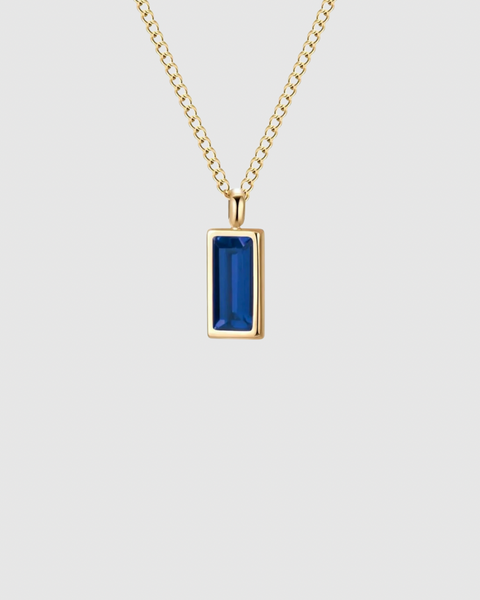 Baguette Cut Blue Crystal Necklace - Gold
