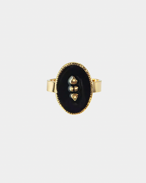 Vintage Black Enamel Ring - Gold