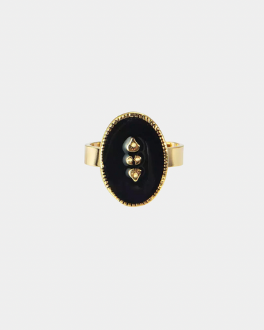 Vintage Black Enamel Ring - Gold