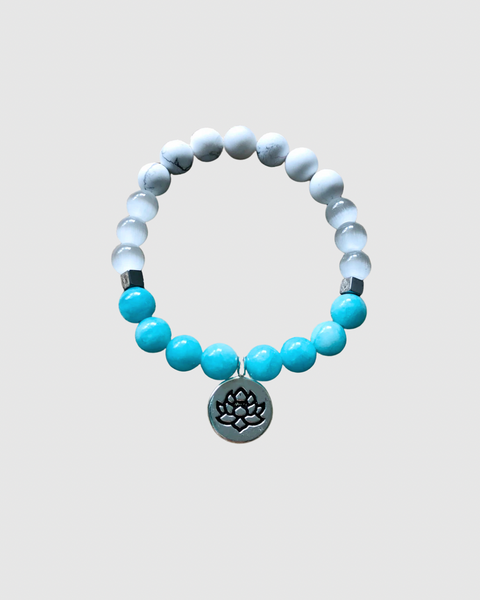 Ultimate Relaxation - Amazonite, Moonstone, Howlite, Hematite, Lotus - Gemstone Bracelet