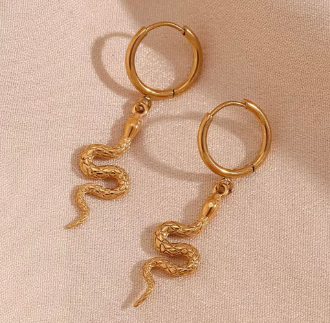 Snake Hoop Earrings - Gold