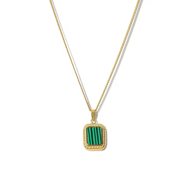 Malachite Square Necklace - Gold