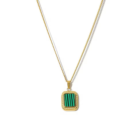 Malachite Square Necklace - Gold