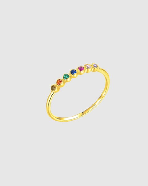 Dainty Ring with Rainbow Crystals - 925 Sterling Silver - Gold & Silver