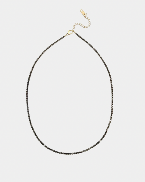 Black Shiny Rhinestone Necklace - Gold Plated