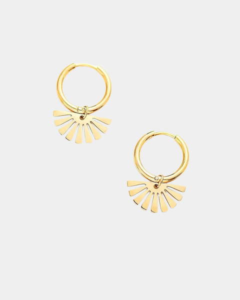 Geometric Sun Hoop Earrings - Gold