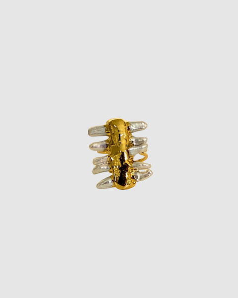 Pearls Statement Ring - Adjustable - Gold