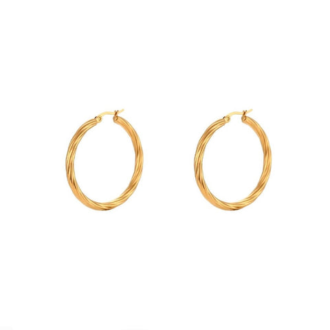 Twisted Hoop Earrings - Gold