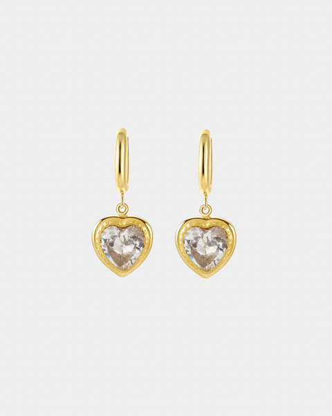 Heart Hoop Earrings with Clear Crystal - Gold