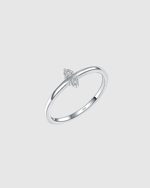 Double Triangle Crystal Ring - 925 Sterling Silver