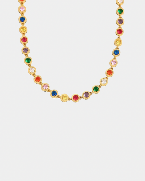 Rainbow Crystals Choker Necklace - Gold
