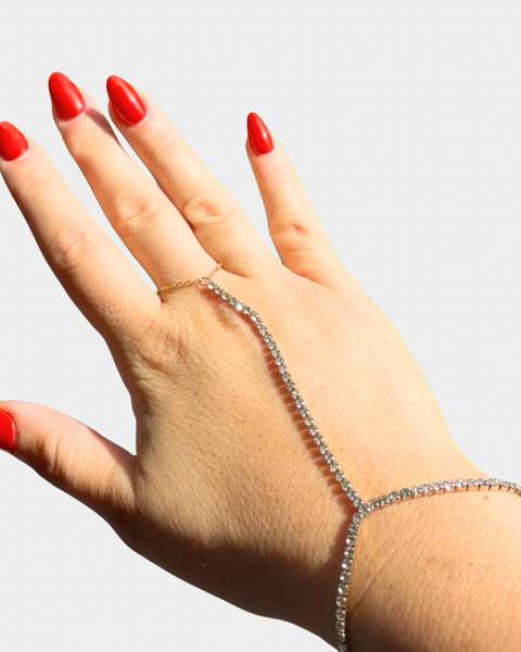 White Zirconia Hand Chain - Gold
