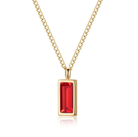 Baguette Cut Red Crystal Necklace - Gold