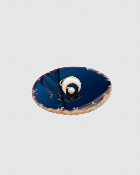 Fresh Water Pearl Moon Ring - Adjustable - Gold