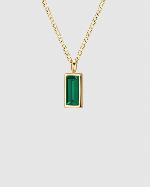 Baguette Cut Green Crystal Necklace - Gold