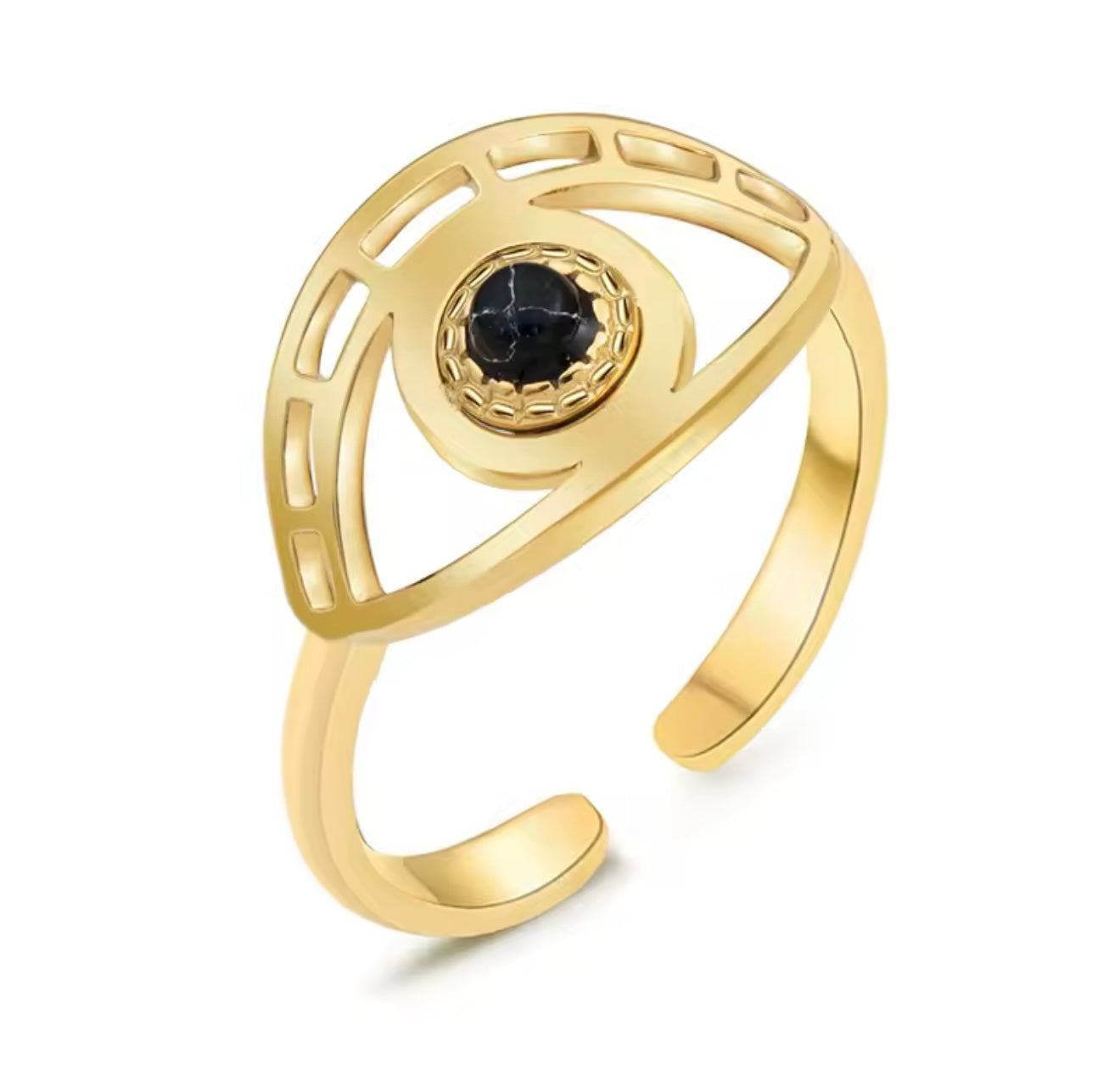The Eye Ring with Black Gem - Gold