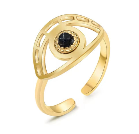 The Eye Ring with Black Gem - Gold