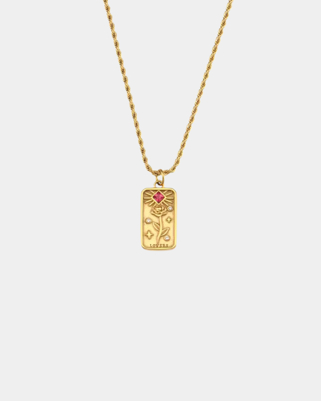 Vintage Tarot Card Necklace - Lovers - Gold