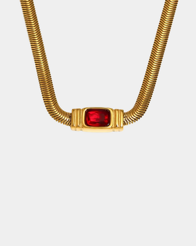 Red Crystal Necklace - Bold - Gold