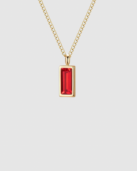 Baguette Cut Red Crystal Necklace - Gold