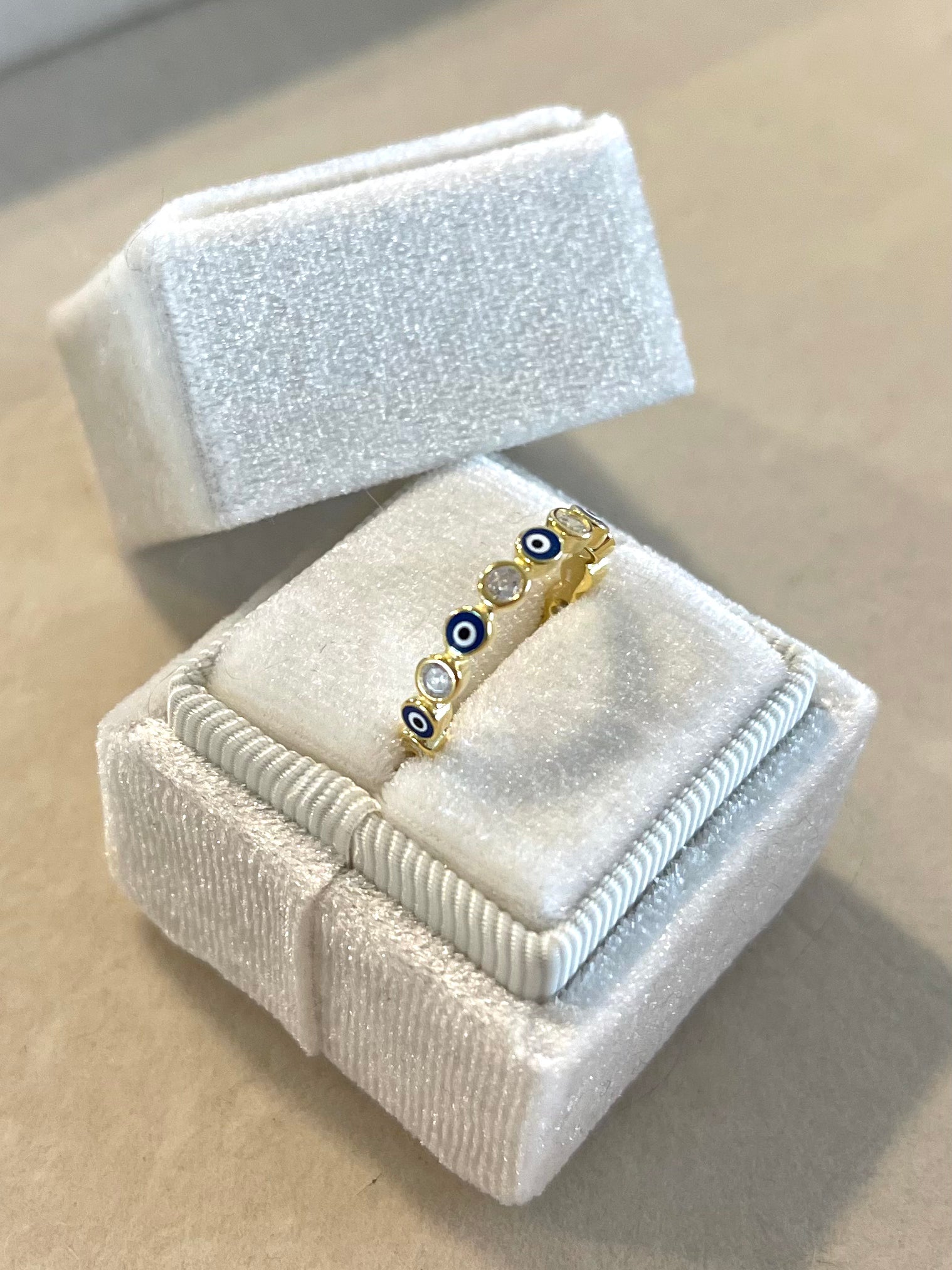 Eye with Zircon Crystals Band Ring in Gold - 925 Sterling Silver