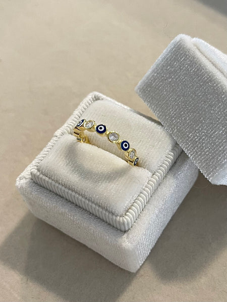 Eye with Zircon Crystals Band Ring in Gold - 925 Sterling Silver