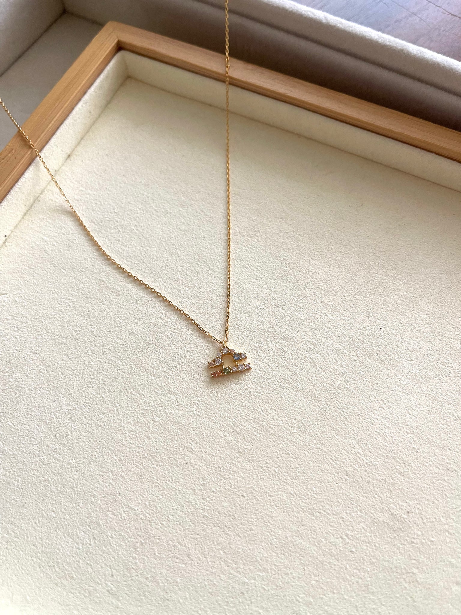 Zodiac Sign Necklace with Colorful Crystals - Libra - 18K Gold