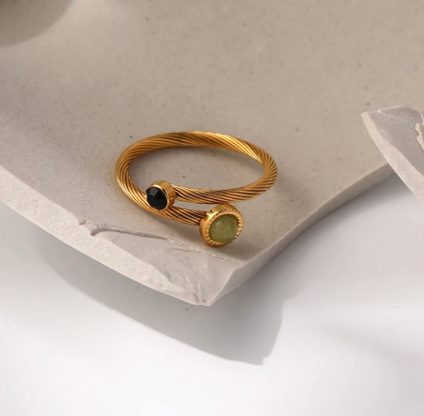 Vintage Gold Ring with Stones - Adjustable