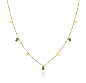 Choker Necklace with Green Crystals - Gold