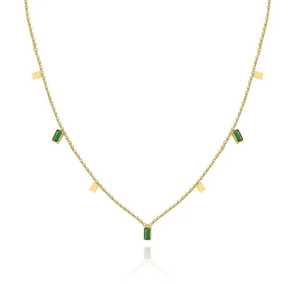 Choker Necklace with Green Crystals - Gold