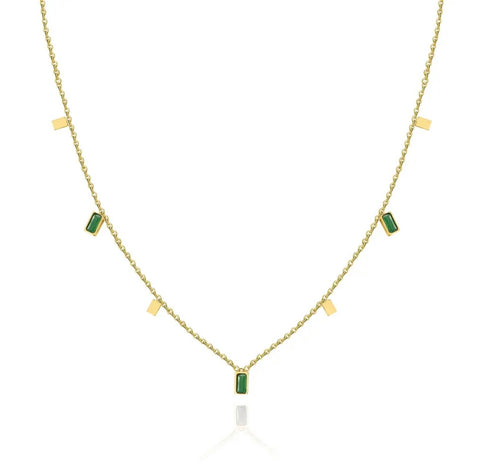 Choker Necklace with Green Crystals - Gold