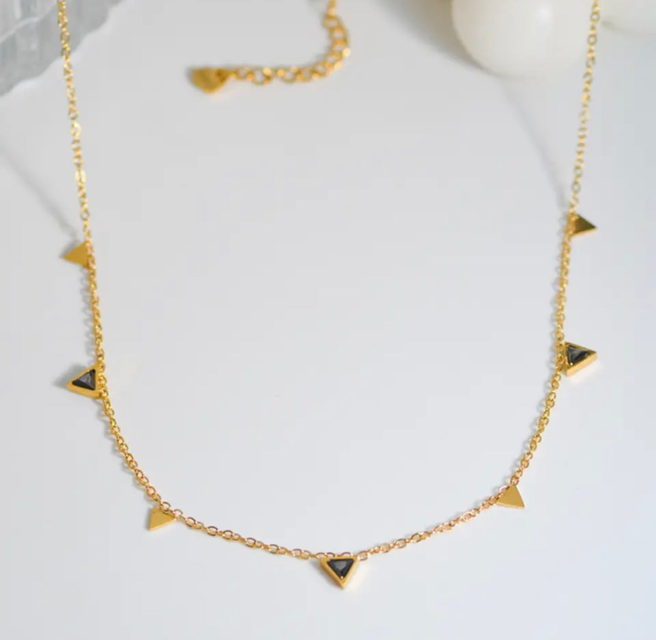 Choker Necklace with Triangle Black Crystals - Gold