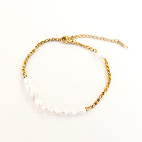 Pearl Chain Anklet in Gold - Stainless Steel