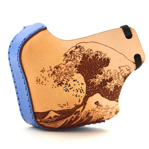 Leather Face Mask - Customization Available - "The Great Wave off Kanagawa"