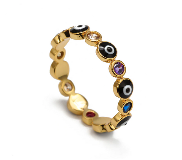 Evil Eye Ring with Colorful Crystals