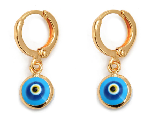 Colorful Evil Eye Hoop Earrings - Gold