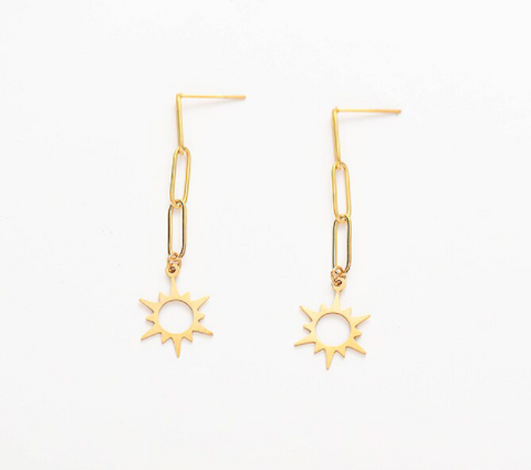 Chain Drop Earrings with Sun - Gold