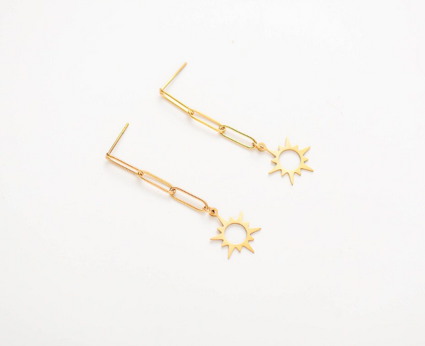 Chain Drop Earrings with Sun - Gold